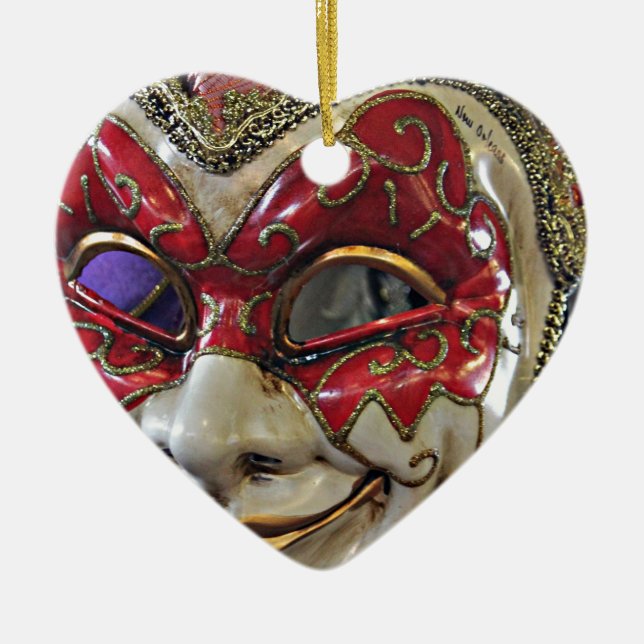 Carnival Mask Design Ceramic Tree Decoration (Front)