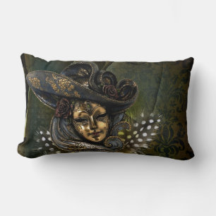 Carnival Mask -Golden Masquerade Throw Pillows