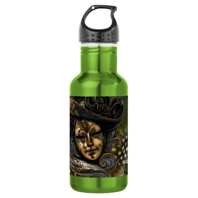 Carnival Mask-Green Damask 532 Ml Water Bottle (Front)