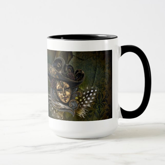 Carnival Mask-Green Damask  Mugs (Right)