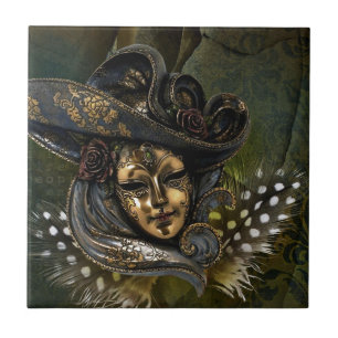 Carnival Mask-Green Damask Tile