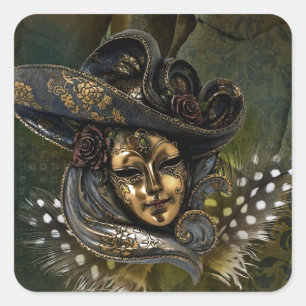 Carnival Mask - Green N Gold Damask Stickers