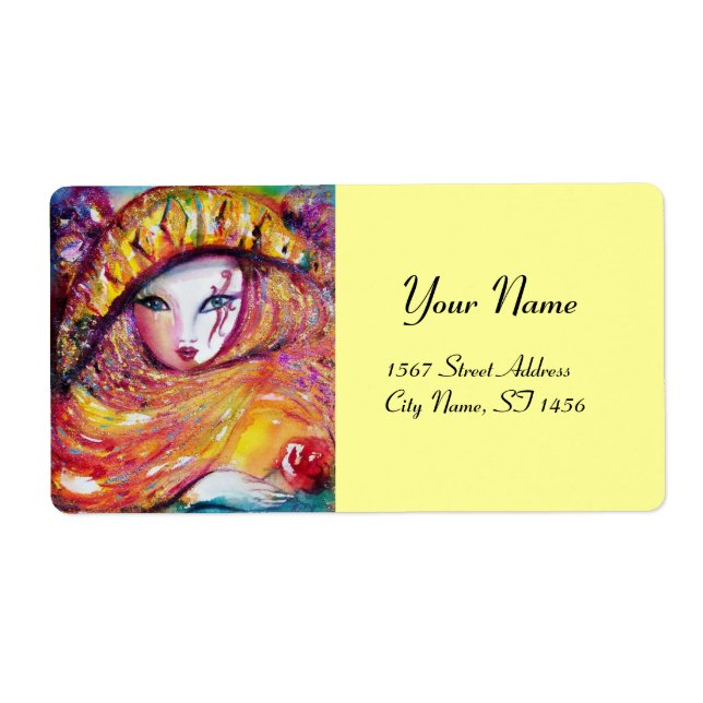 CARNIVAL MASK IN YELLOW WITH RED ROSE (Front)