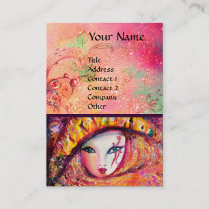 CARNIVAL MASK IN YELLOW WITH RED ROSE BUSINESS CARD