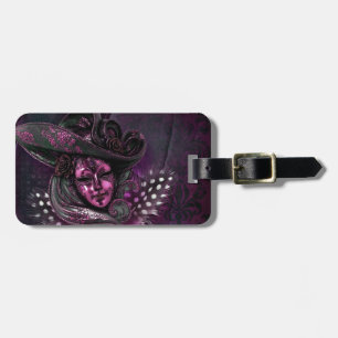 Carnival Mask-Pink Damask Luggage Tag