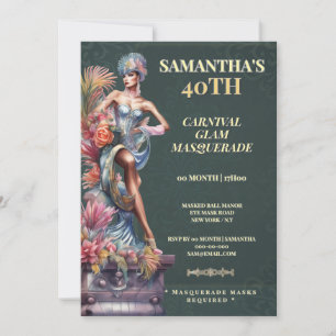 Carnival Masquerade 40th Birthday Invitation