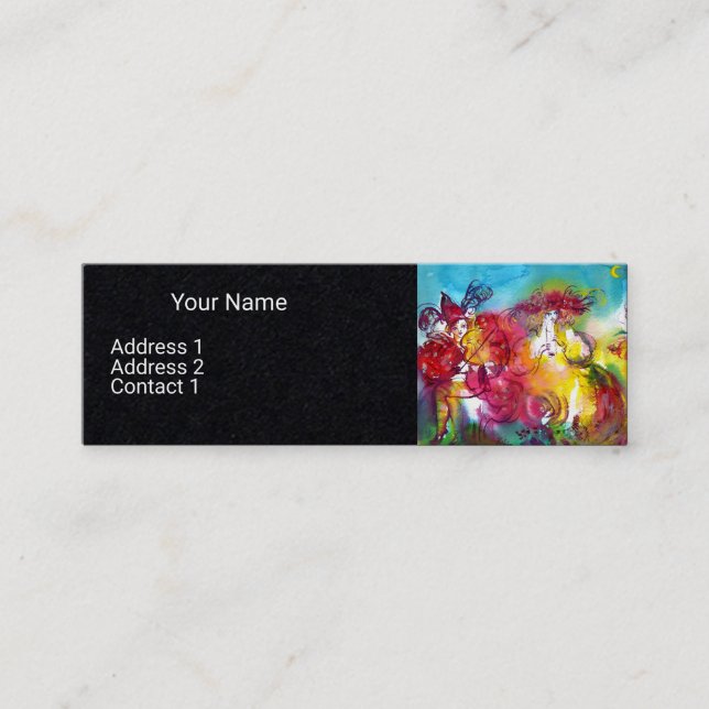 CARNIVAL NIGHT Music Masquerade Dancer Black Paper Mini Business Card (Front)