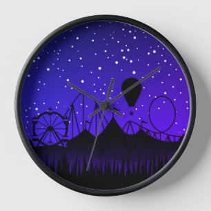 Carnival night summer fair ride black blue clock