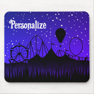 Carnival night summer fair ride black blue mouse mat