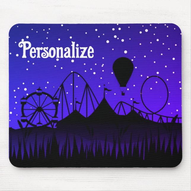 Carnival night summer fair ride black blue mouse mat (Front)
