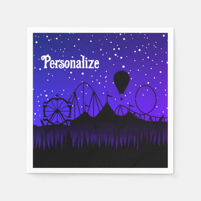 Carnival night summer fair ride black blue napkin (Front)