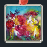 CARNIVAL NIGHT / Venetian Masquerade,Dance Music Metal Tree Decoration<br><div class="desc">Colourful , whimsical, musical abstract figurative watercolor painting with dancing figures, musicians, vibrant carnival costumes, feathered masks in bright pink, fuchsia, green, red, blue, yellow colours , inspired from Comedy of Art (Commedia dell'arte ) , Italian masks and Carnival of Venice . It is also a beautiful gift for christmas,...</div>