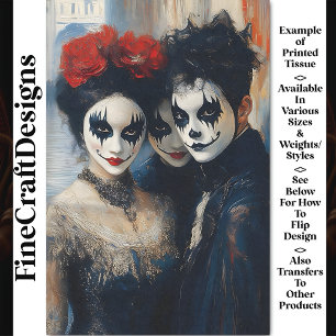 Carnival Noir Victorian Mime Actors BJ8 Decoupage Tissue Paper
