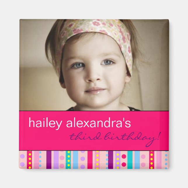 Carnival of Stripes Birthday Photo Magnet (Front)