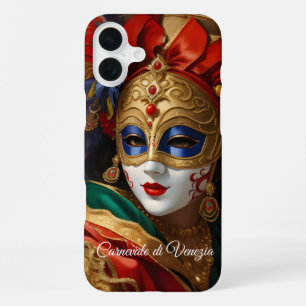Carnival of Venice mask gold red blue iPhone 16 Plus Case