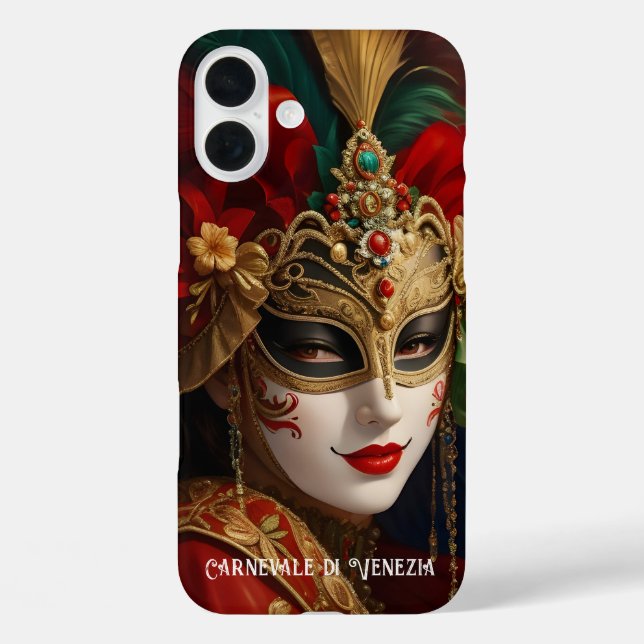 Carnival of Venice mask red green gold Case-Mate iPhone Case (Back)