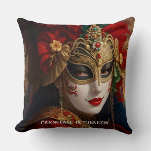 Carnival of Venice mask red green gold Cushion