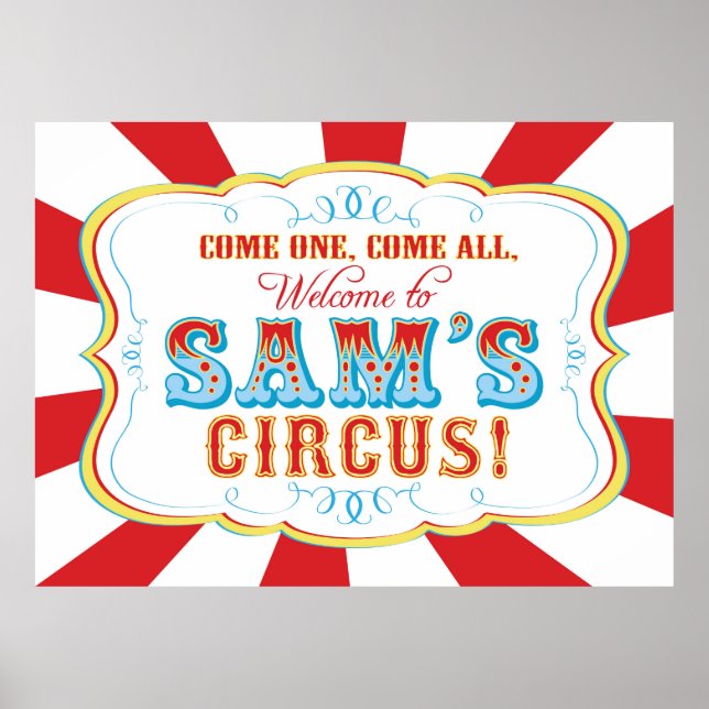 Carnival or Circus Birthday Banner for Sam Poster (Front)