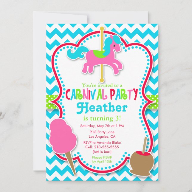 Carnival Party Carousel Horse Birthday Invitation (Front)