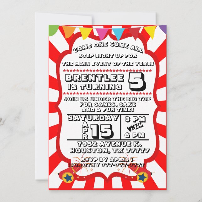 Carnival Party Invitation, Circus Invitation (Front)