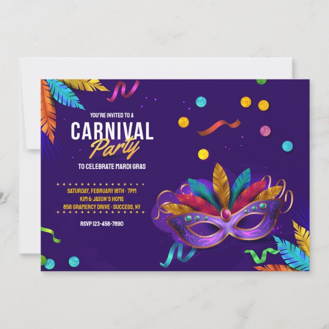 Carnival Party Mardi Gras Invitation (Front)