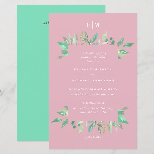 Carnival Pink Green Budget Wedding Invite A9 (Front/Back)