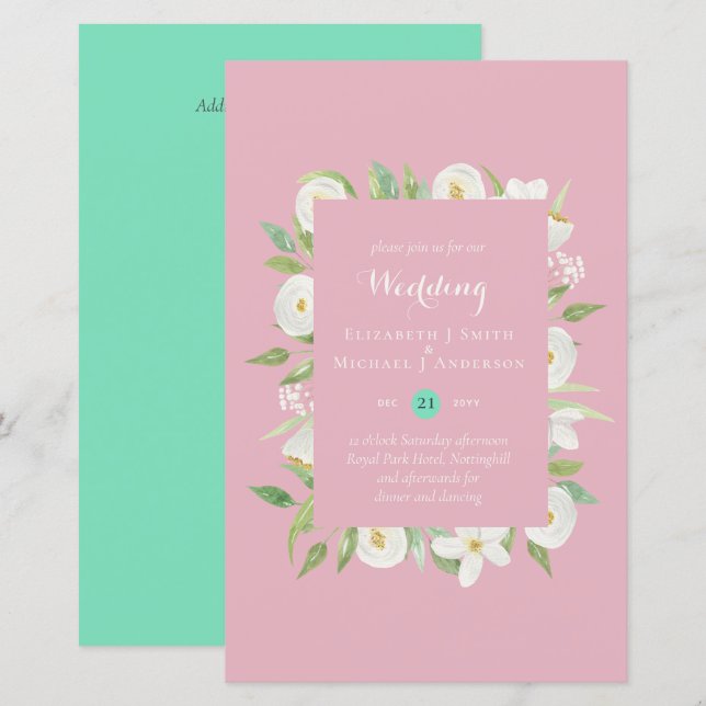 Carnival Pink Green Budget Wedding Invite A9 (Front/Back)