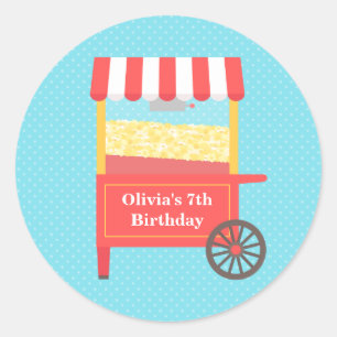 Carnival Popcorn Kids Birthday Party Stickers