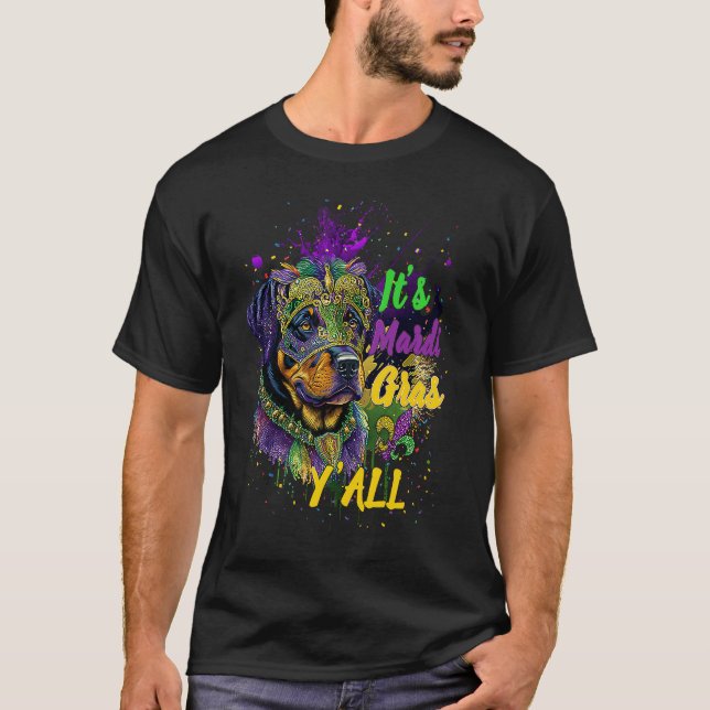 Carnival Rottweiler Mardi Gras Yall Masquerade T-Shirt (Front)
