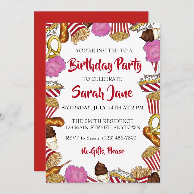 Carnival State Fair Foods Birthday Party Invitation (Front/Back)