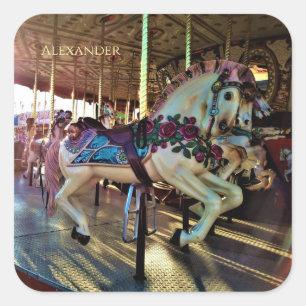 Carnival State Fair Merry-Go-Round Carousel Horse Square Sticker
