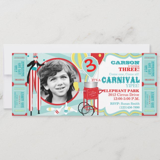 Carnival Stilt Walker & Cotton Candy Birthday Invitation (Front)