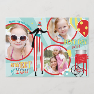 Carnival Stilt Walker & Cotton Candy Thank You 3 Card