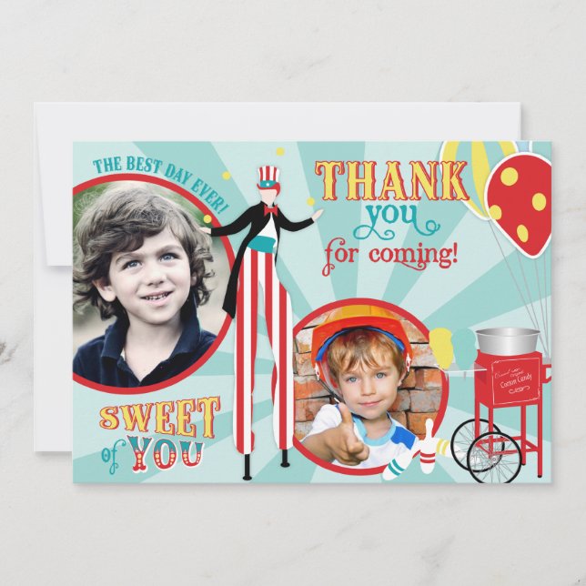 Carnival Stilt Walker Cotton Candy Thank You Card (Front)