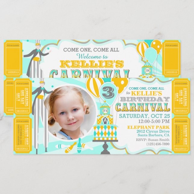 Carnival Tent Cake Birthday Invitations (Front/Back)