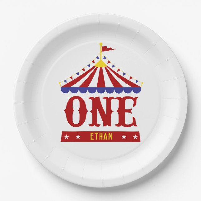 Carnival Theme Custom 1st Birthday Circus Paper Plate (Front)