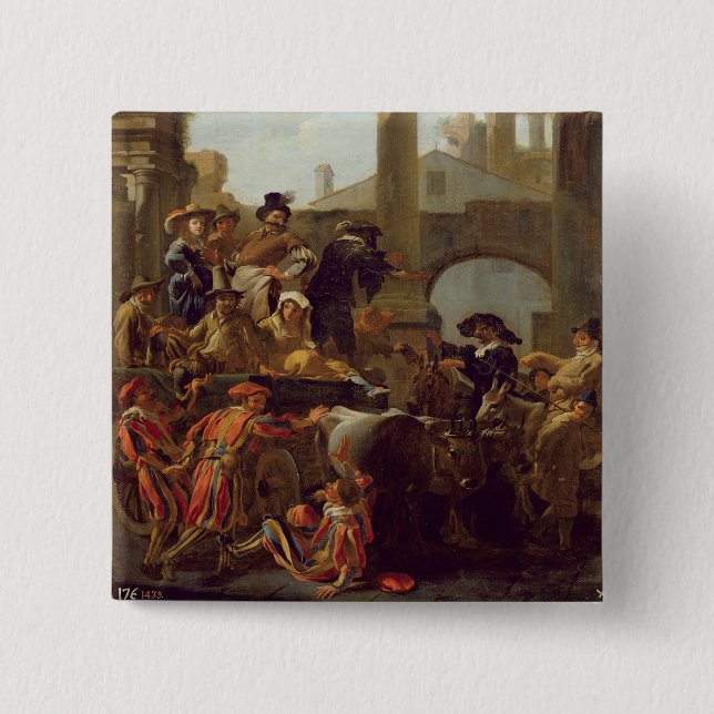 Carnival Time in Rome, 1653 (oil on canvas) 15 Cm Square Badge (Front)
