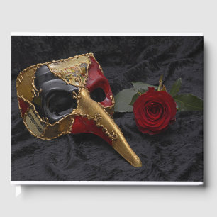 Carnival Venetian Pantalone Mask Masquerade Rose Guest Book