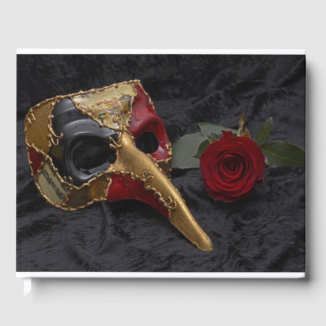 Carnival Venetian Pantalone Mask Masquerade Rose Guest Book (Front)