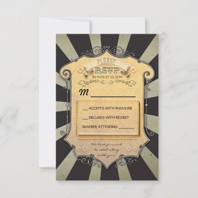 carnival wedding RSVP - black stripes (Front)