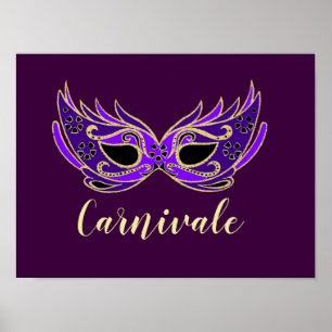 Carnivale slogan Royal purple masquerade mask Poster