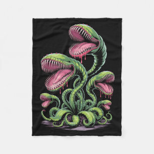 Carnivorous Plant Monster Illustration With Teeth Fleece Blanket