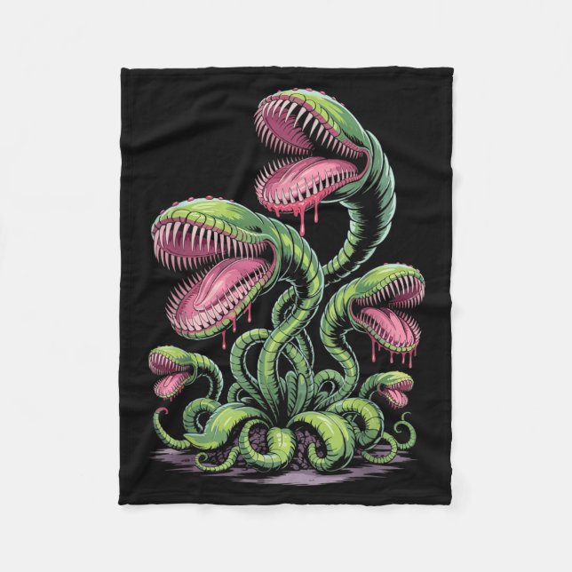 Carnivorous Plant Monster Illustration With Teeth Fleece Blanket (Front)