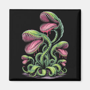 Carnivorous Plant Monster Illustration With Teeth Magnet
