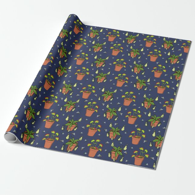 Carnivorous Plants Nepenthes and Venus Fly Traps Wrapping Paper (Unrolled)