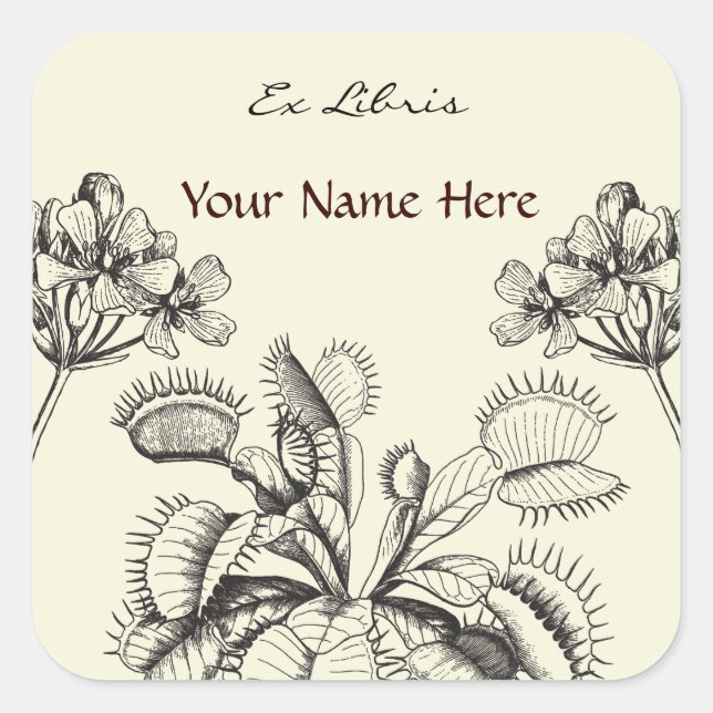 Carnivorus Plant Floral Book Plate Square Sticker (Front)