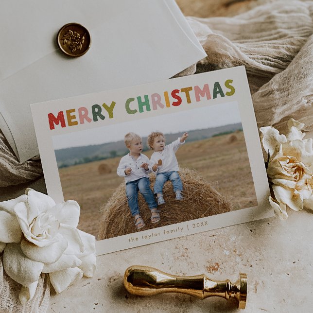 CAROL Cream Cute Children Photo Merry Christmas Holiday Card (CAROL Cream Cute Children Photo Merry Christmas Holiday Card)