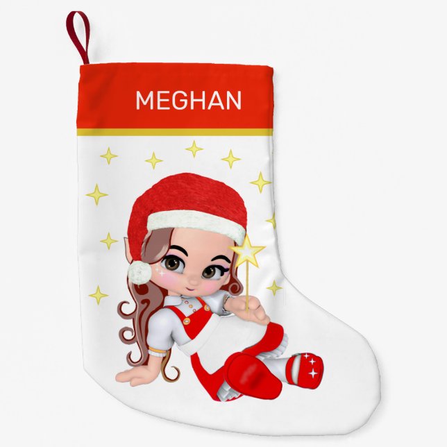 Carol Fairy Girl & Stars Small Christmas Stocking (Front)