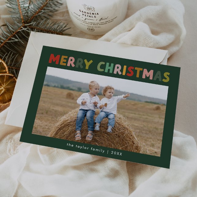 CAROL Green Cute Children Photo Merry Christmas Holiday Card (CAROL Green Cute Children Photo Merry Christmas Holiday Card)