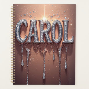 Carol Name In Rose Gold Dripping Glitter Planner